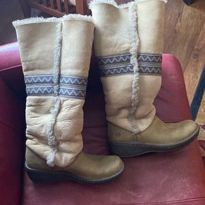BORN Shearling Fur Navajo Print and Leather Upper Women’s Boots Size 9.5